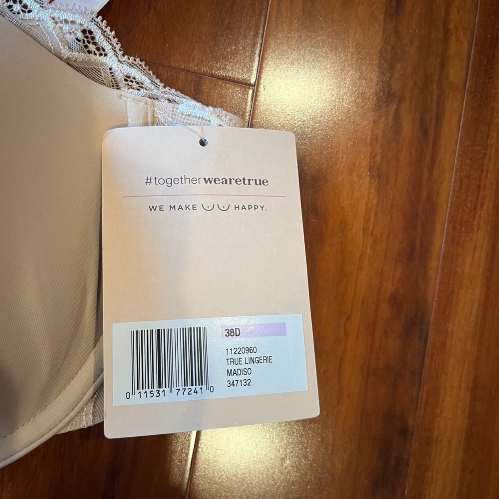 True & Co 38D Bra Madison Lace Balconette Full Cup Beige Nude Underwire New - Picture 3 of 8